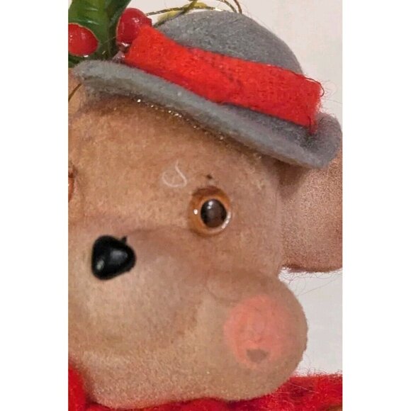 2 Flocked Bears Christmas Ornaments Kitschy Fuzzy Anthropomorphic Teddy Set Vtg - Picture 11 of 12